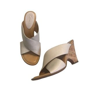 Born Crown Cork Wedge Open Toe Leather Criss Cross Slide Sandals, Sz 8